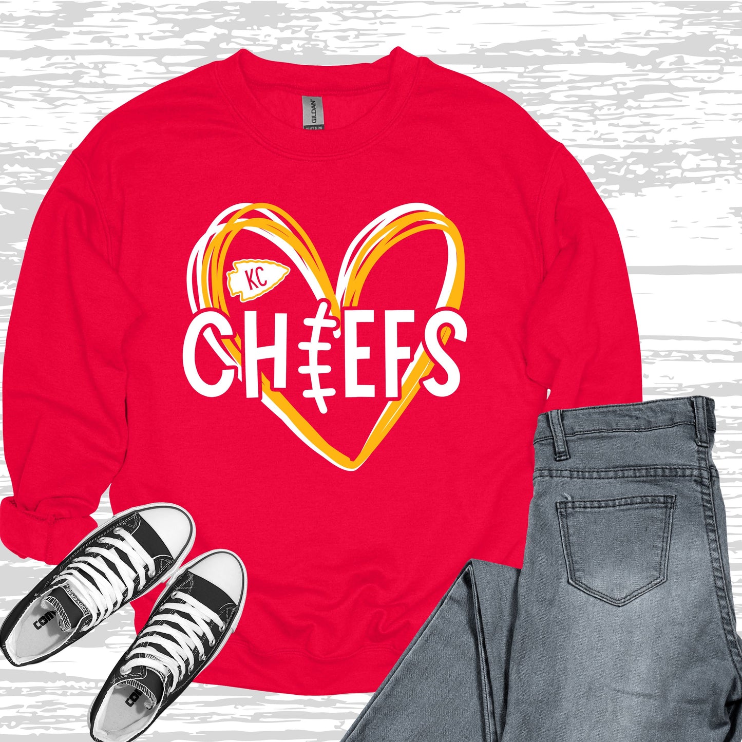 KC Heart Chiefs Sweatshirt - Kansas City Chiefs