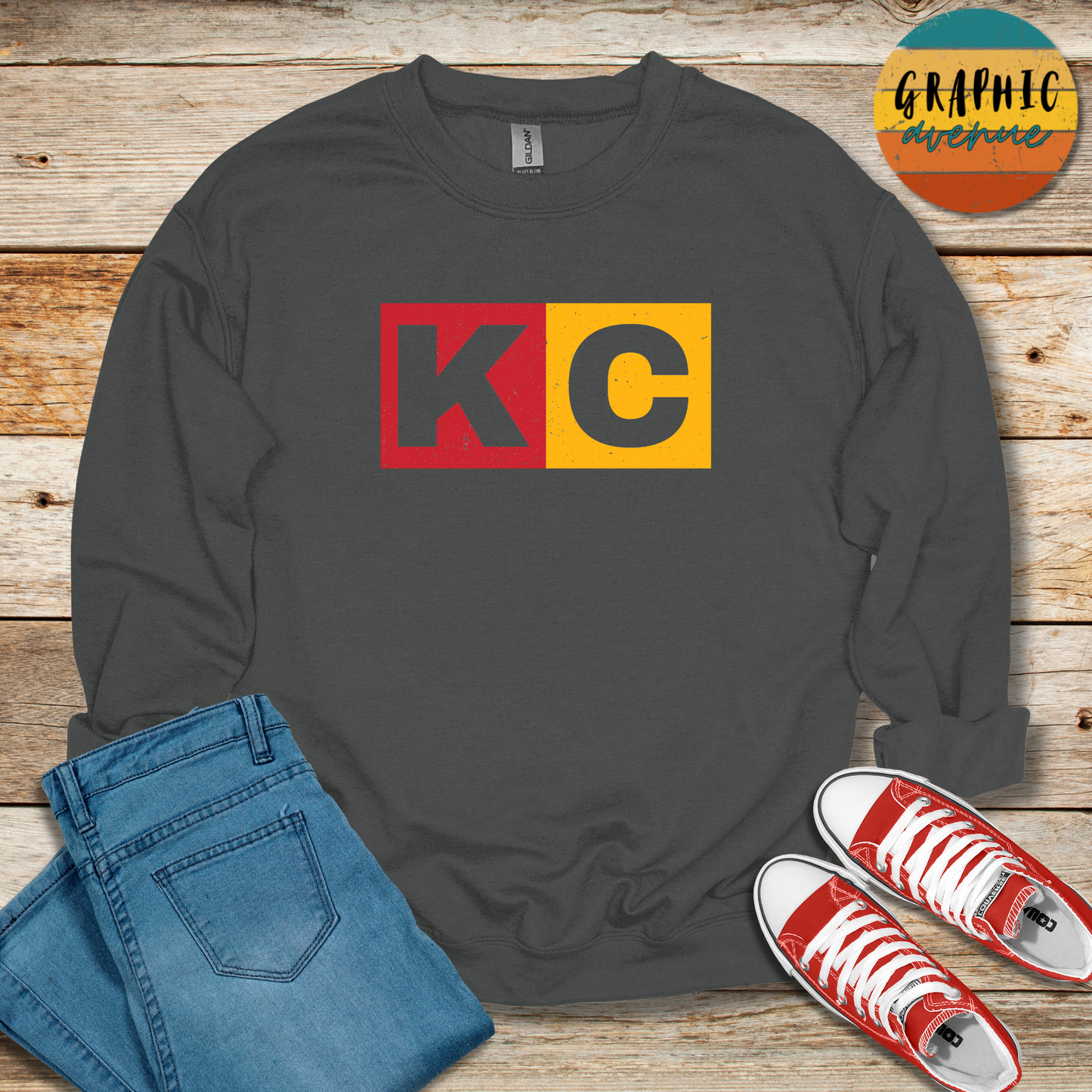 KC Sweatshirt - Kansas City Chiefs - 5 Colors Available in Youth and Adult Sizes