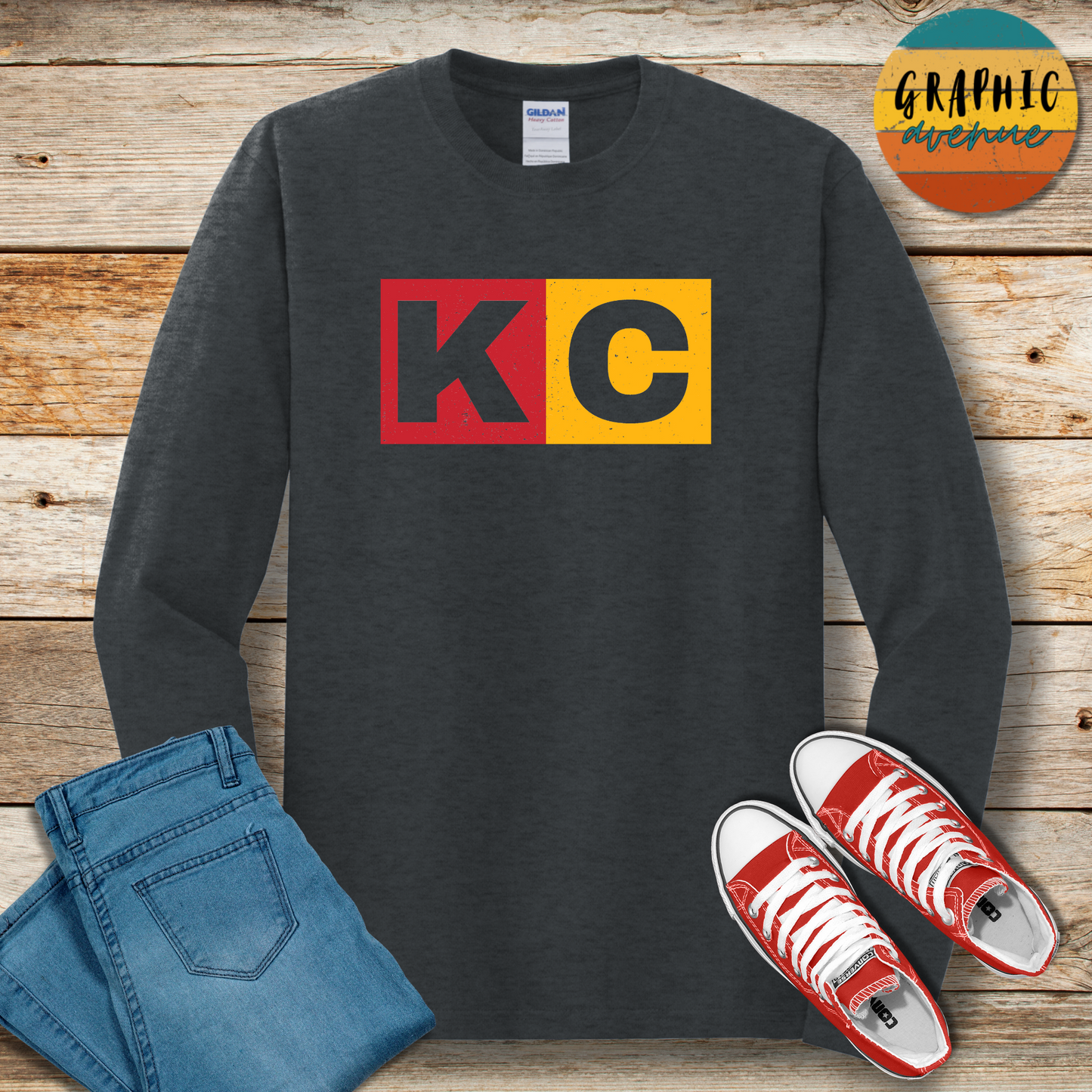 KC Long Sleeve Tee Shirt - Kansas City Chiefs - 5 Colors Available in Youth and Adult Sizes