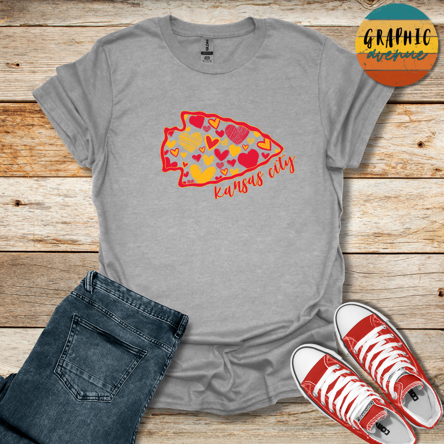 Kansas City Chiefs Arrowhead Heart Tee Shirt - 5 Colors Available in Youth and Adult Sizes