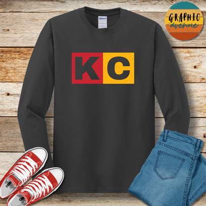 KC Long Sleeve Tee Shirt - Kansas City Chiefs - 5 Colors Available in Youth and Adult Sizes