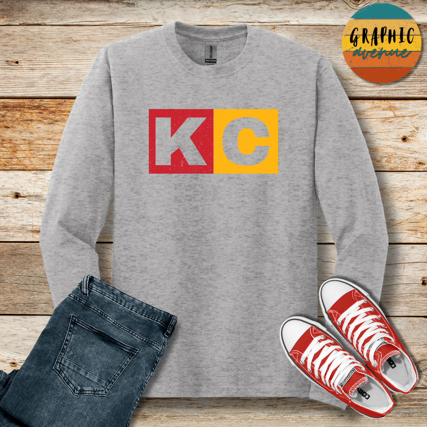 KC Long Sleeve Tee Shirt - Kansas City Chiefs - 5 Colors Available in Youth and Adult Sizes