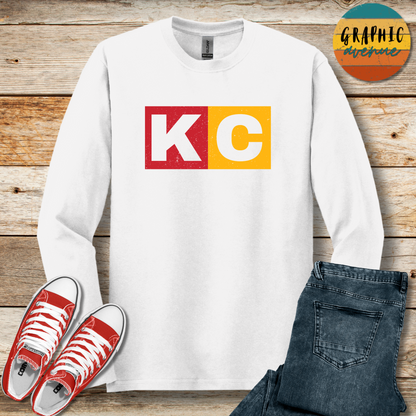 KC Long Sleeve Tee Shirt - Kansas City Chiefs - 5 Colors Available in Youth and Adult Sizes