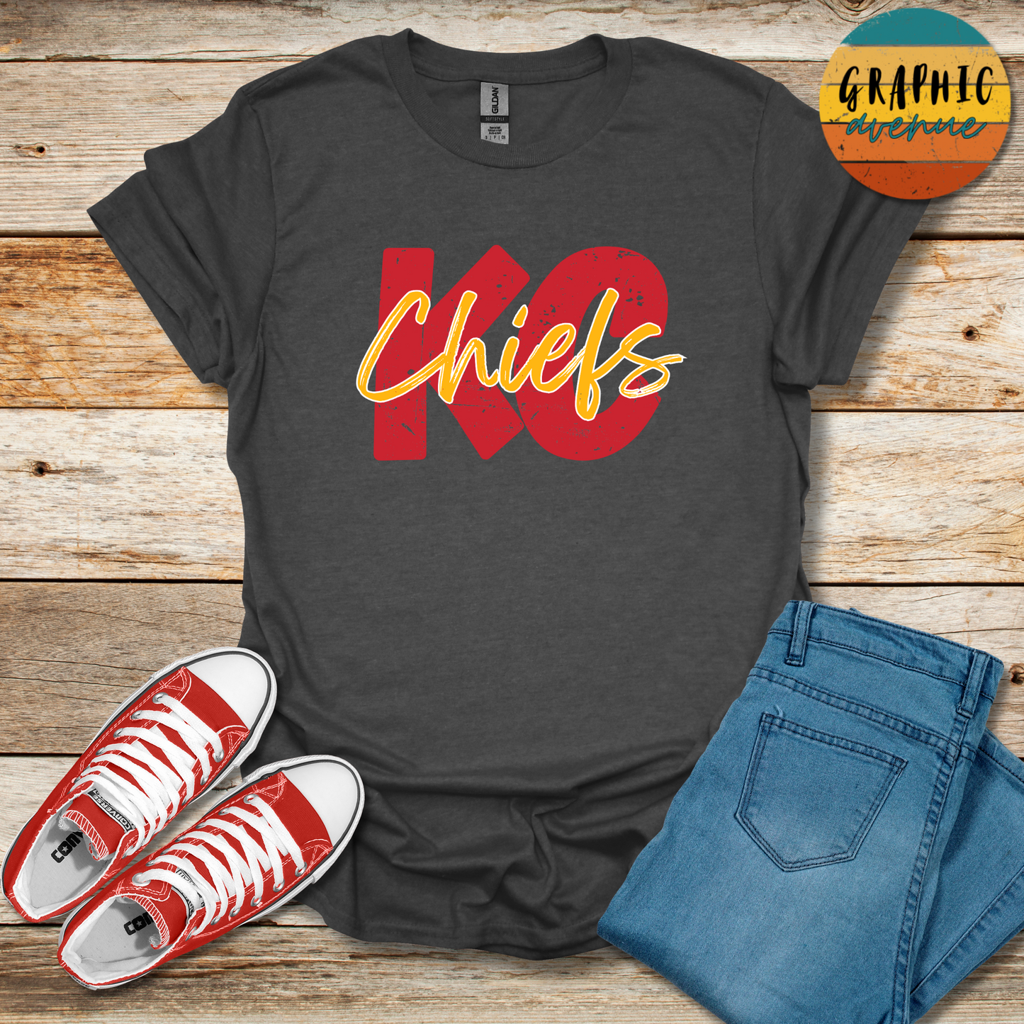 KC Chiefs Tee Shirt - 5 Colors Available in Youth and Adult Sizes