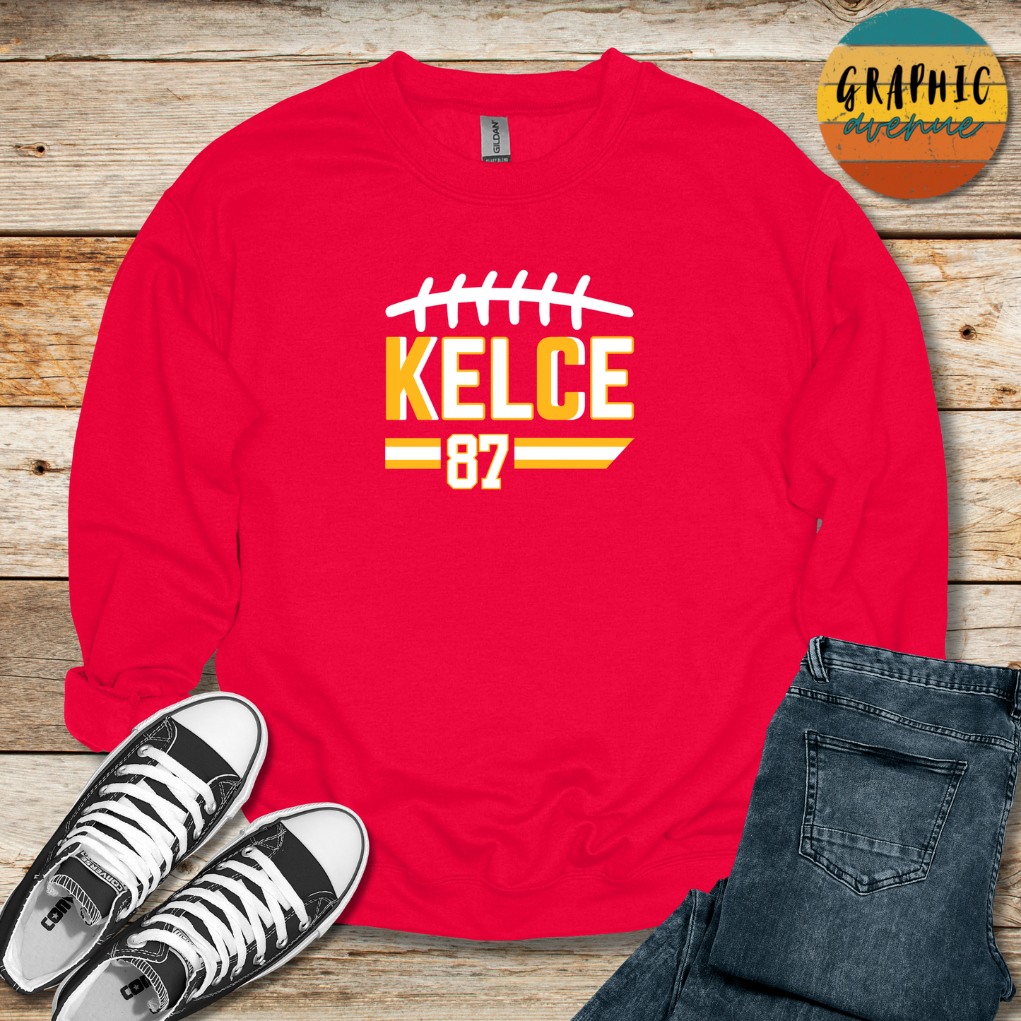 Kansas City Chiefs - Kelce 87 Chiefs Shirts  - Available in Tee Shirt, Long Sleeve Tee, Crewneck and Hooded Sweatshirt