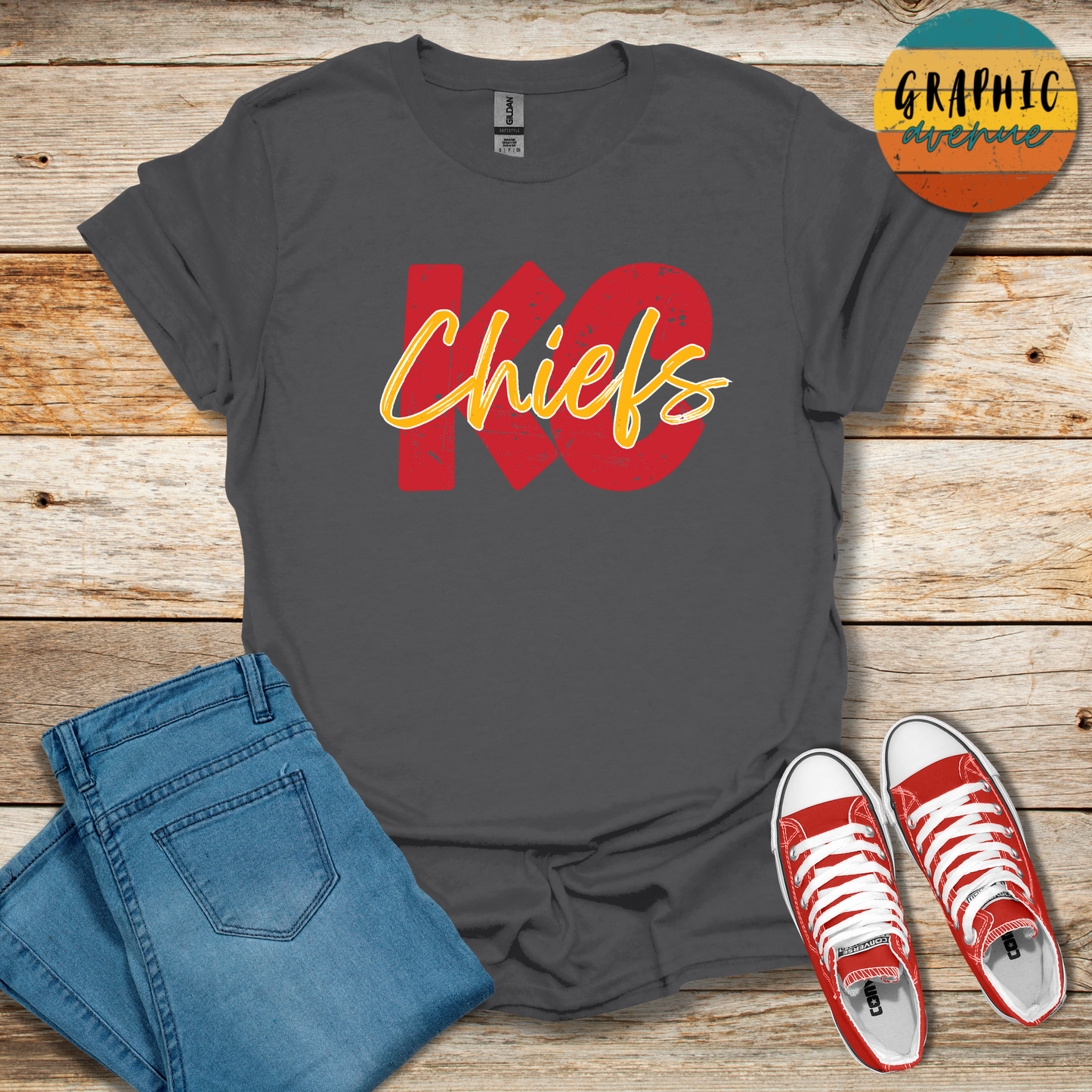 KC Chiefs Tee Shirt - 5 Colors Available in Youth and Adult Sizes