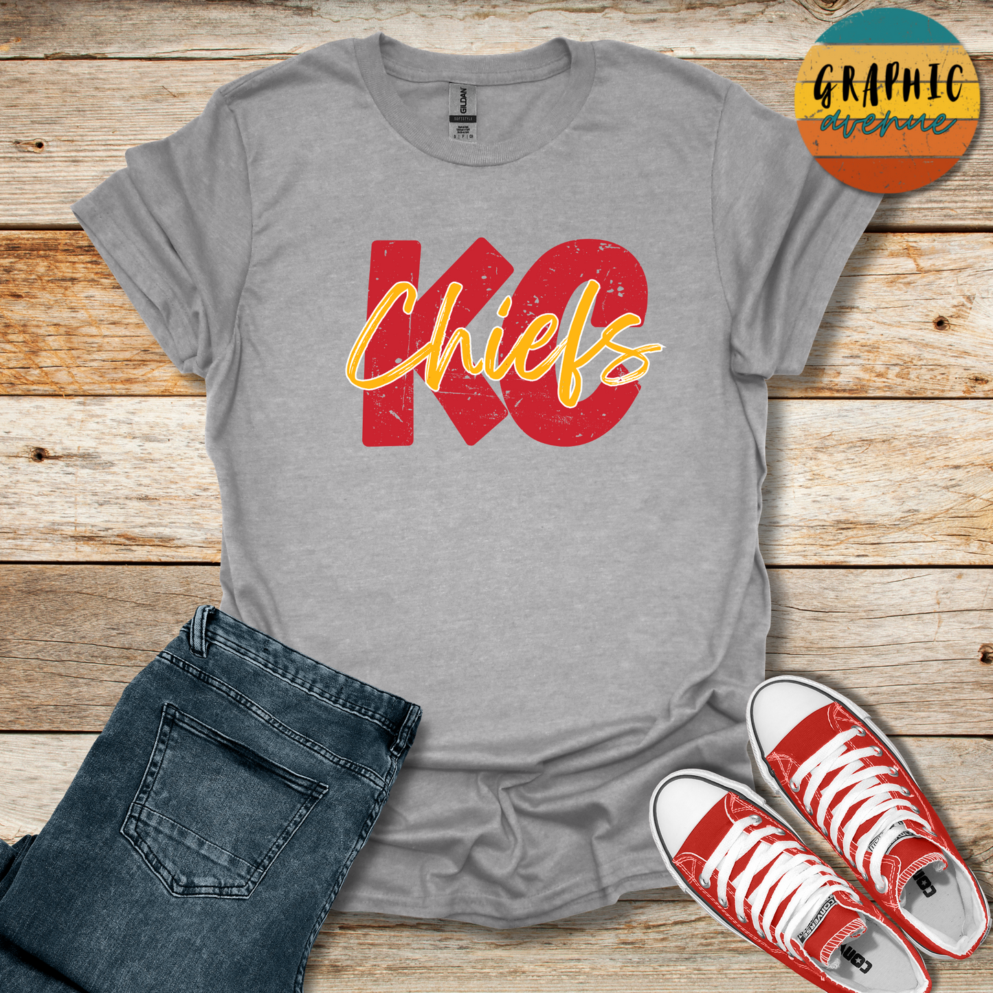 KC Chiefs Tee Shirt - 5 Colors Available in Youth and Adult Sizes