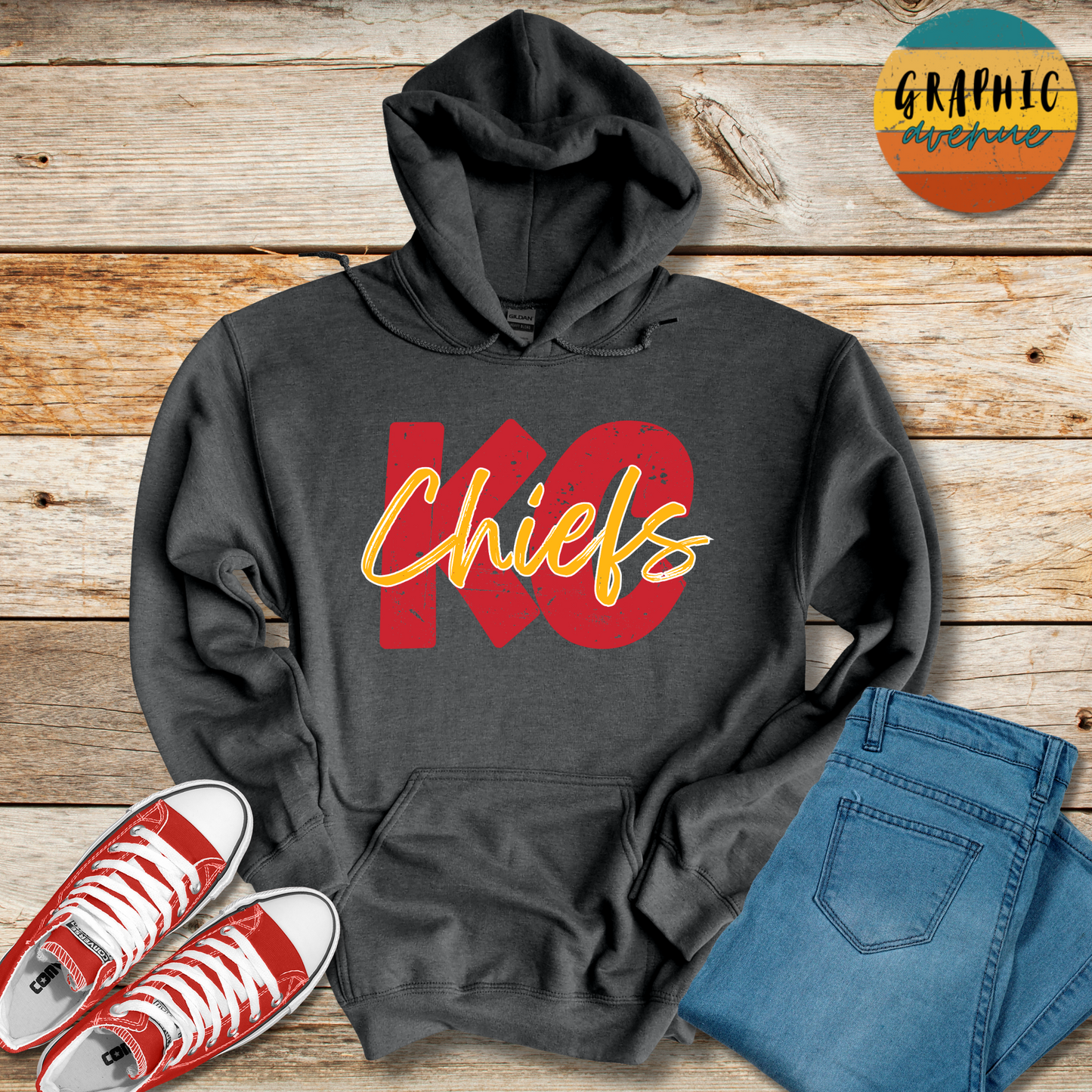 KC Chiefs Hooded Sweatshirt - 5 Colors Available in Youth and Adult Sizes