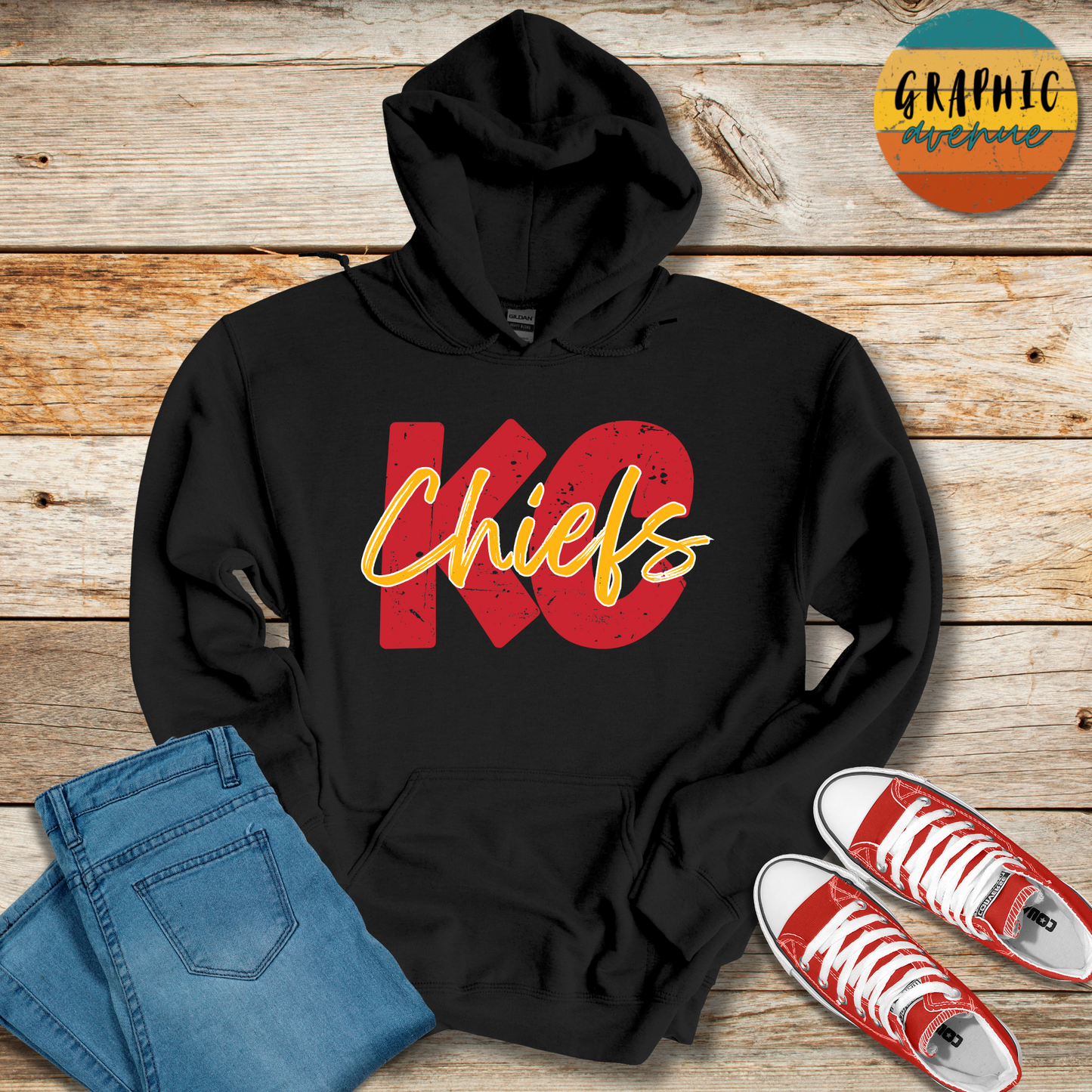 KC Chiefs Hooded Sweatshirt - 5 Colors Available in Youth and Adult Sizes