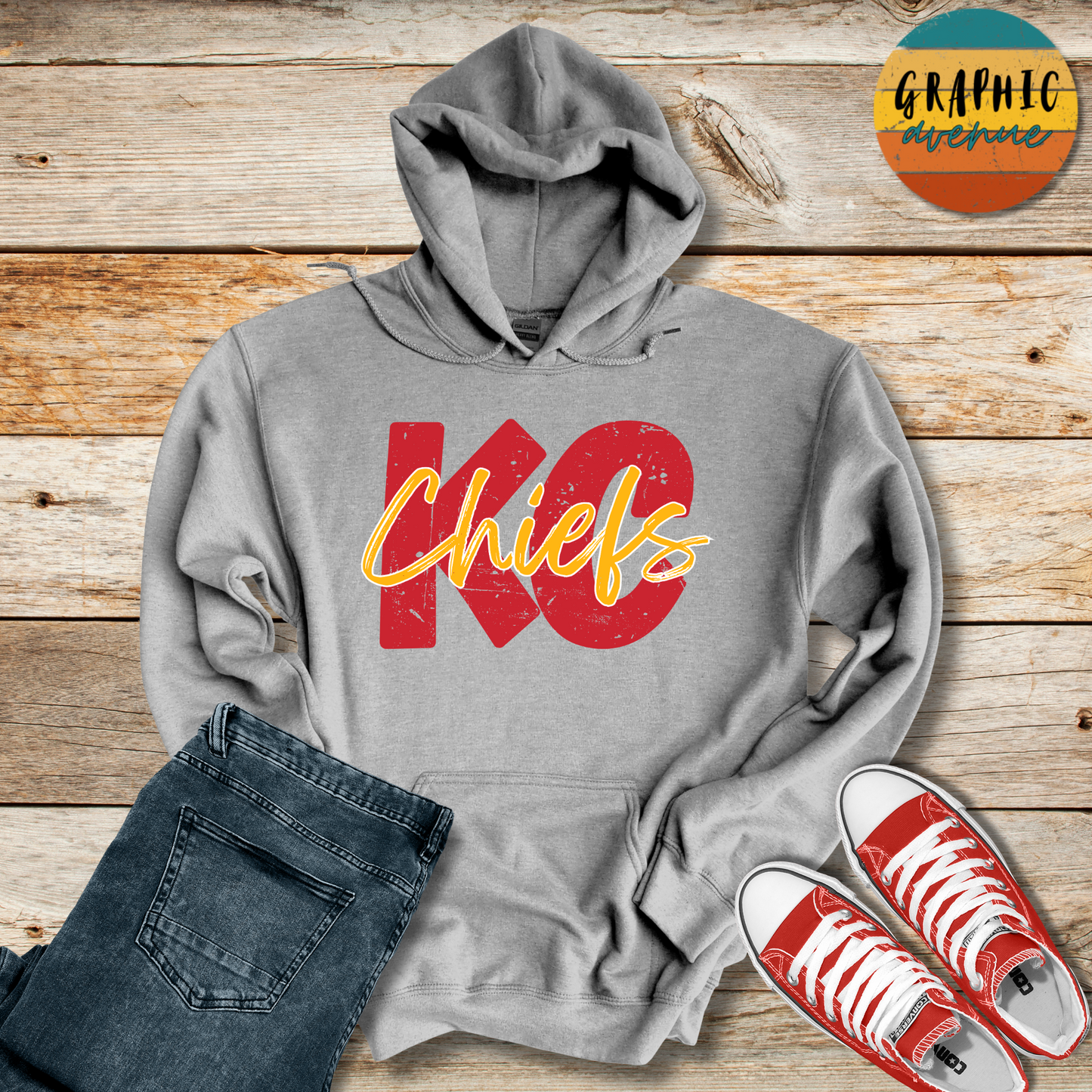 KC Chiefs Hooded Sweatshirt - 5 Colors Available in Youth and Adult Sizes