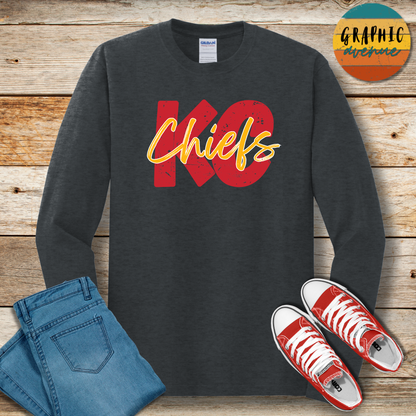 KC Chiefs Long Sleeve Tee Shirt - 5 Colors Available in Youth and Adult Sizes