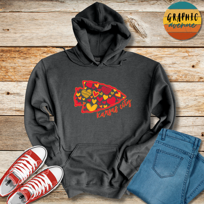 Kansas City Chiefs Arrowhead Heart Hooded Sweatshirt - 5 Colors Available in Youth and Adult Sizes