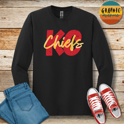 KC Chiefs Long Sleeve Tee Shirt - 5 Colors Available in Youth and Adult Sizes