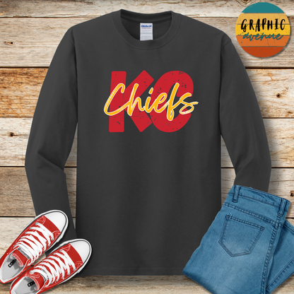 KC Chiefs Long Sleeve Tee Shirt - 5 Colors Available in Youth and Adult Sizes