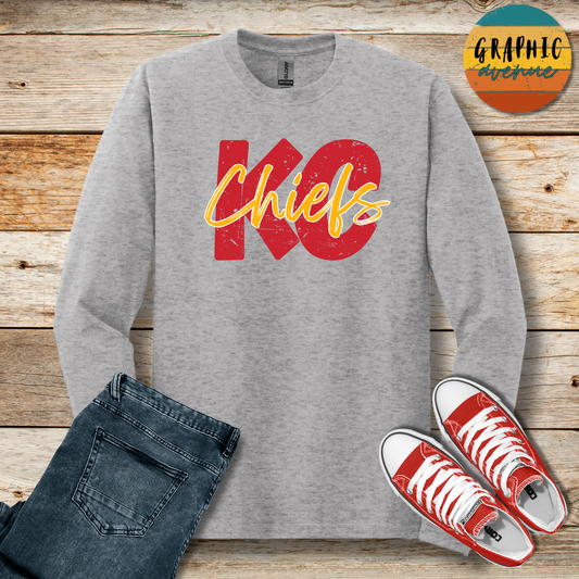 KC Chiefs Long Sleeve Tee Shirt - 5 Colors Available in Youth and Adult Sizes