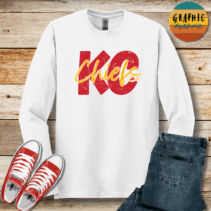 KC Chiefs Long Sleeve Tee Shirt - 5 Colors Available in Youth and Adult Sizes