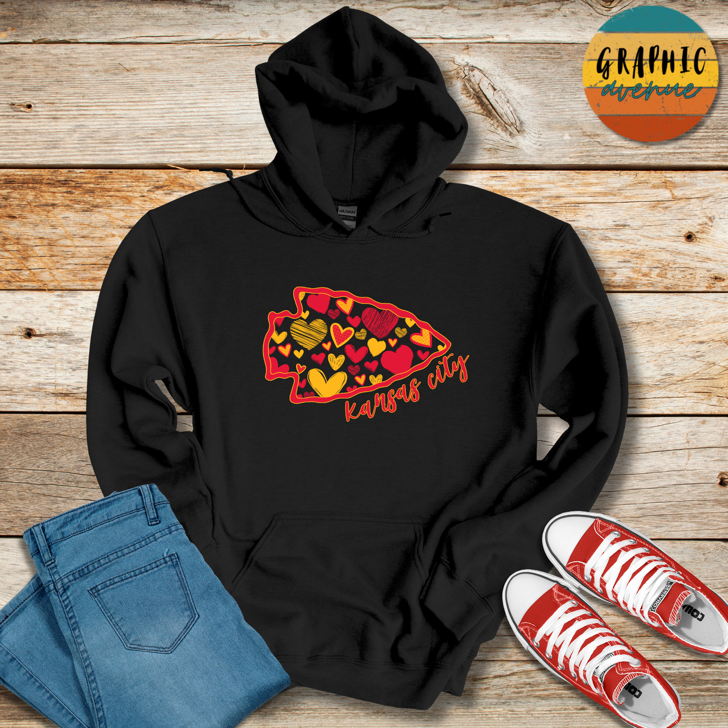 Kansas City Chiefs Arrowhead Heart Hooded Sweatshirt - 5 Colors Available in Youth and Adult Sizes