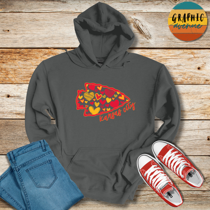 Kansas City Chiefs Arrowhead Heart Hooded Sweatshirt - 5 Colors Available in Youth and Adult Sizes