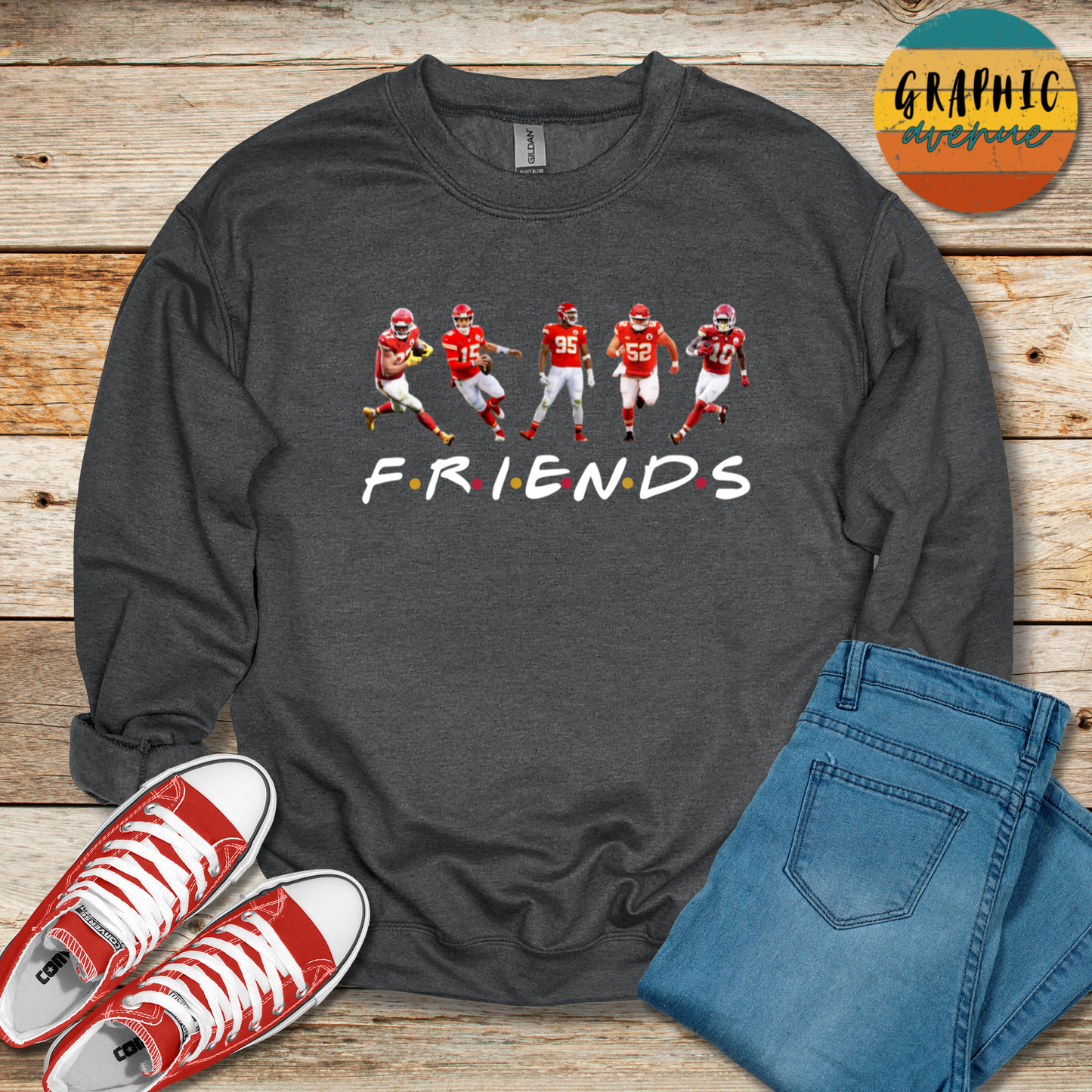 Kansas City Chiefs Friends Sweatshirt - 5 Colors Available in Youth and Adult Sizes