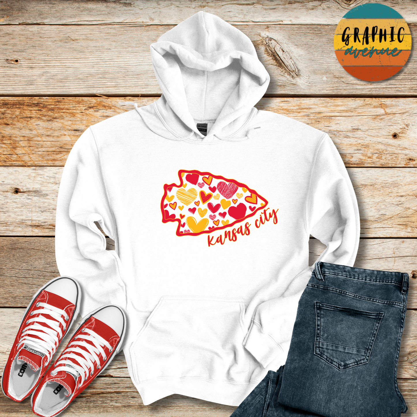 Kansas City Chiefs Arrowhead Heart Hooded Sweatshirt - 5 Colors Available in Youth and Adult Sizes