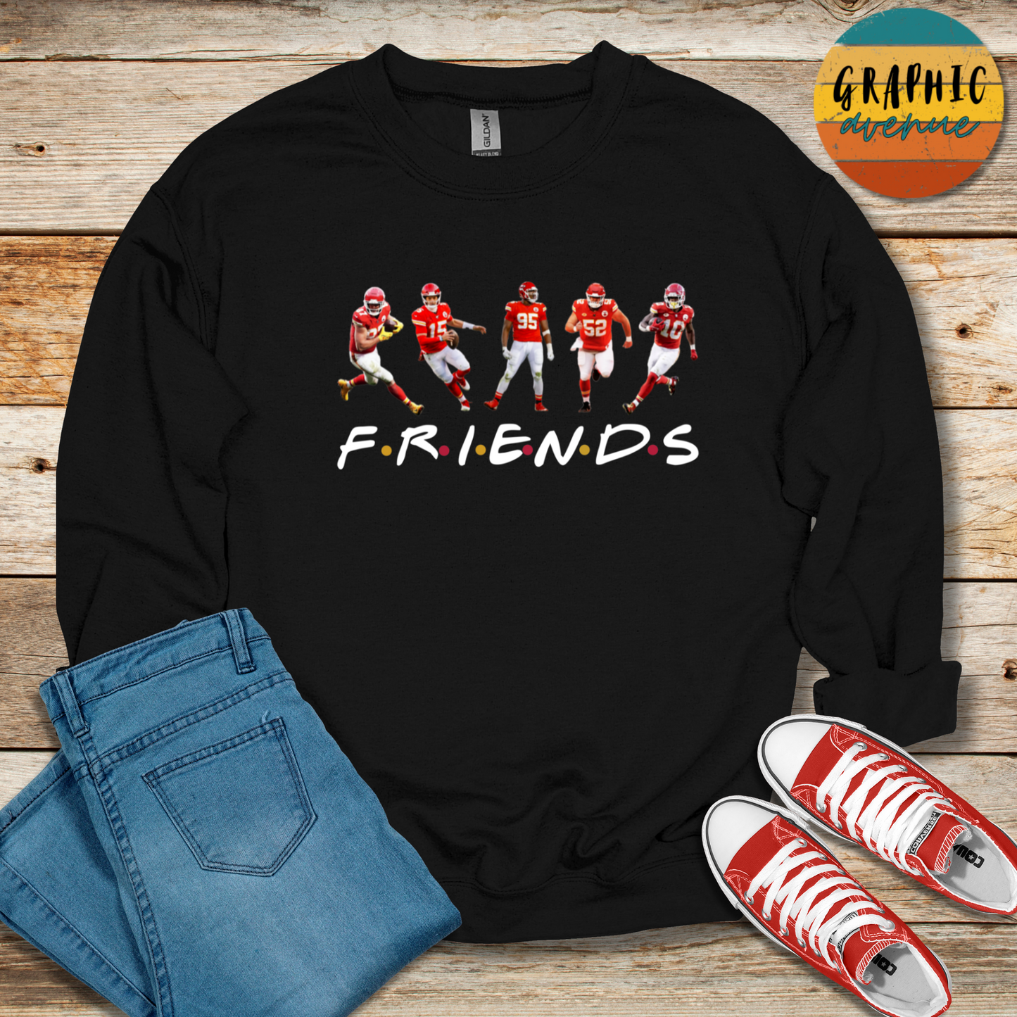 Kansas City Chiefs Friends Sweatshirt - 5 Colors Available in Youth and Adult Sizes