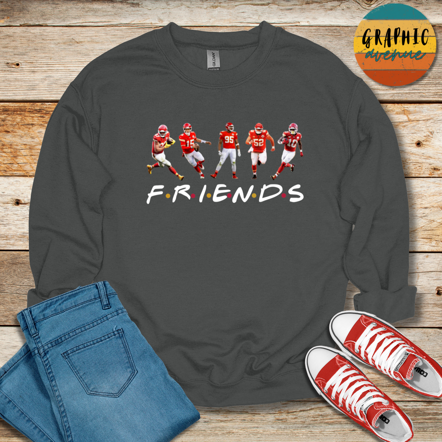 Kansas City Chiefs Friends Sweatshirt - 5 Colors Available in Youth and Adult Sizes