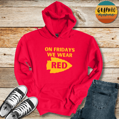 Kansas City Chiefs On Fridays We Wear Red Arrowhead Shirts  - Available in Tee Shirt, Long Sleeve Tee, Crewneck and Hooded Sweatshirt