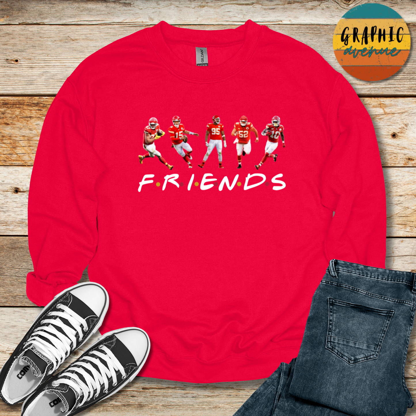 Kansas City Chiefs Friends Sweatshirt - 5 Colors Available in Youth and Adult Sizes