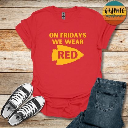 Kansas City Chiefs On Fridays We Wear Red Arrowhead Shirts  - Available in Tee Shirt, Long Sleeve Tee, Crewneck and Hooded Sweatshirt