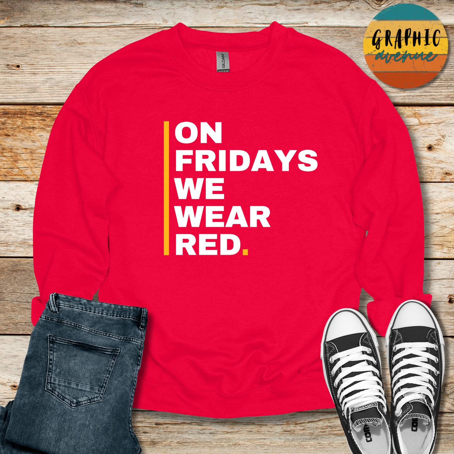 Kansas City Chiefs On Fridays We Wear Red Shirts  - Available in Tee Shirt, Long Sleeve Tee Shirt, Crewneck and Hooded Sweatshirt