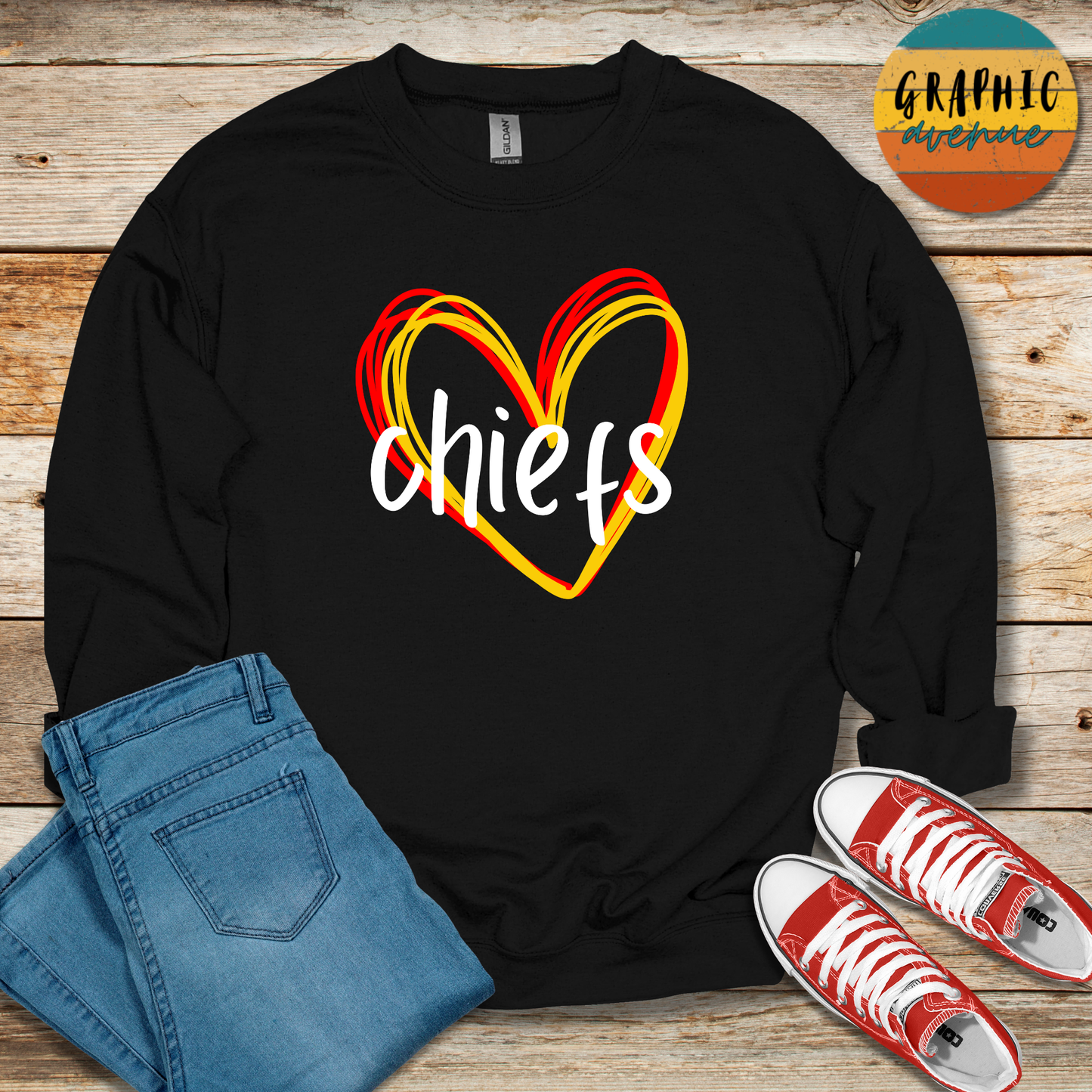 Kansas City Chiefs Heart Sweatshirt - 5 Colors Available in Youth and Adult Sizes