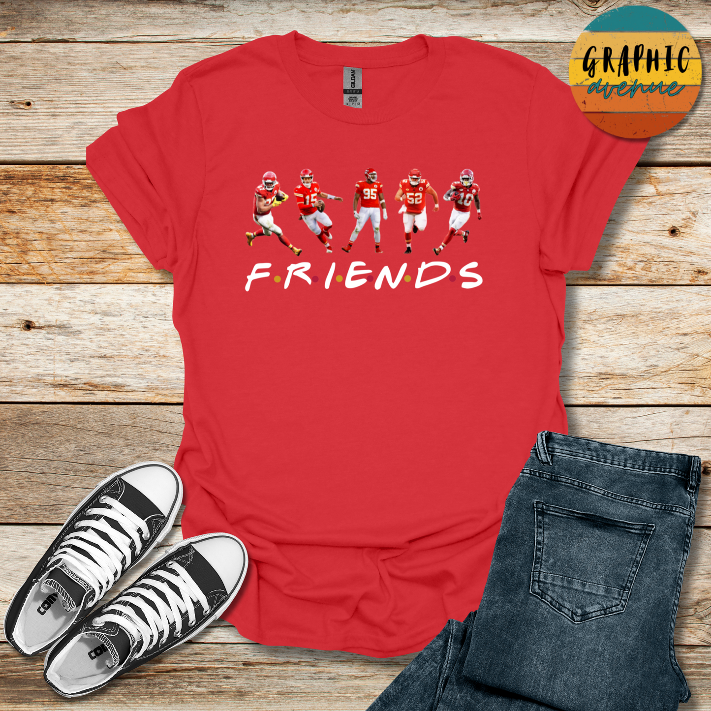 Kansas City Chiefs Friends Tee Shirt - 5 Colors Available in Youth and Adult Sizes