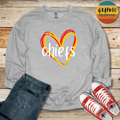 Kansas City Chiefs Heart Sweatshirt - 5 Colors Available in Youth and Adult Sizes