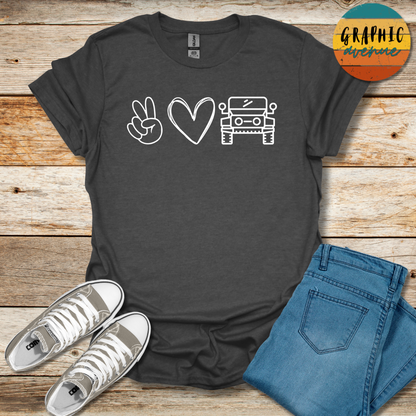 Peace Love Jeep Tee - Sayings Tee - 10 Colors Available