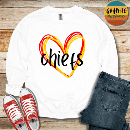 Kansas City Chiefs Heart Sweatshirt - 5 Colors Available in Youth and Adult Sizes