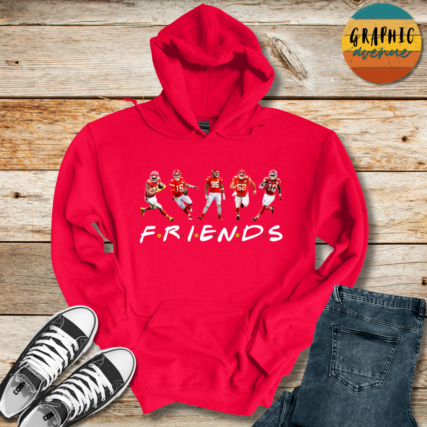 Kansas City Chiefs Friends Hooded Sweatshirt - 5 Colors Available in Youth and Adult Sizes