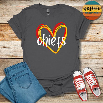 Kansas City Chiefs Heart Tee Shirt - 5 Colors Available in Youth and Adult Sizes