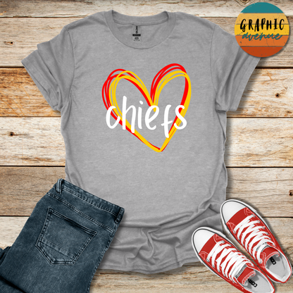 Kansas City Chiefs Heart Tee Shirt - 5 Colors Available in Youth and Adult Sizes