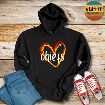 Kansas City Chiefs Heart Hooded Sweatshirt - 5 Colors Available in Youth and Adult Sizes