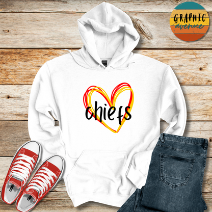 Kansas City Chiefs Heart Hooded Sweatshirt - 5 Colors Available in Youth and Adult Sizes