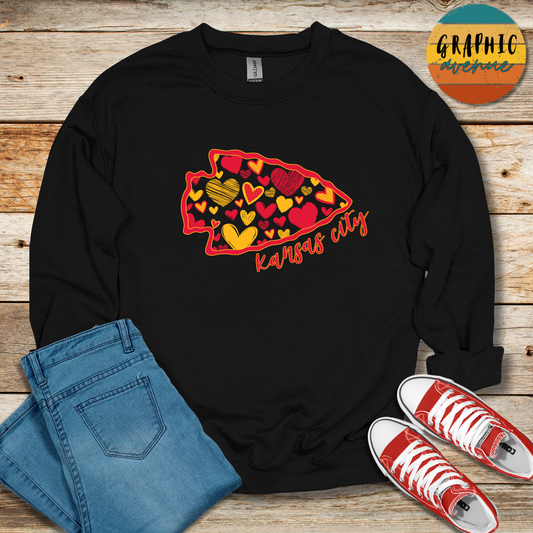 Kansas City Chiefs Arrowhead Heart Sweatshirt - 5 Colors Available in Youth and Adult Sizes