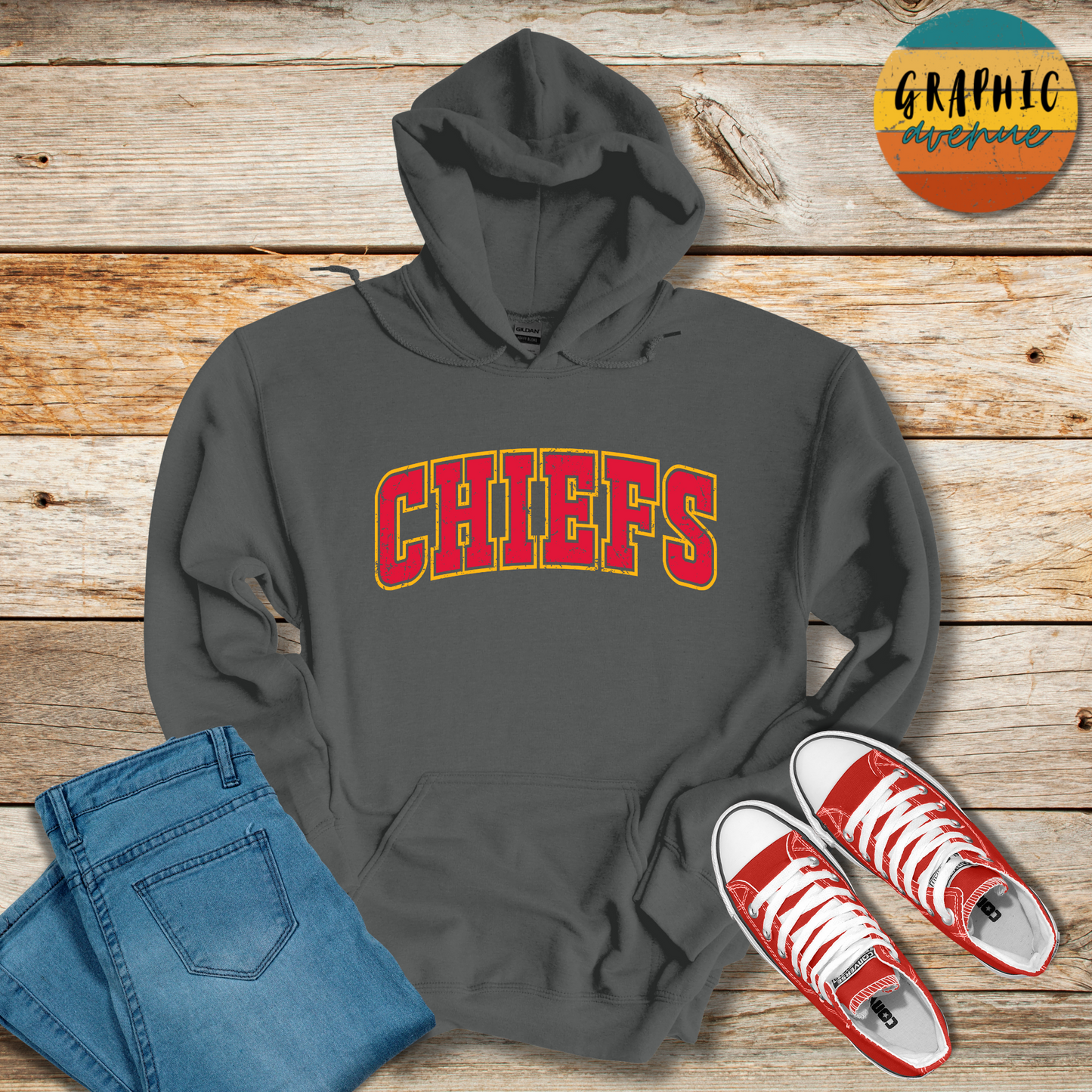 Kansas City Chiefs Hooded Sweatshirt - 6 Colors Available in Youth and Adult Sizes