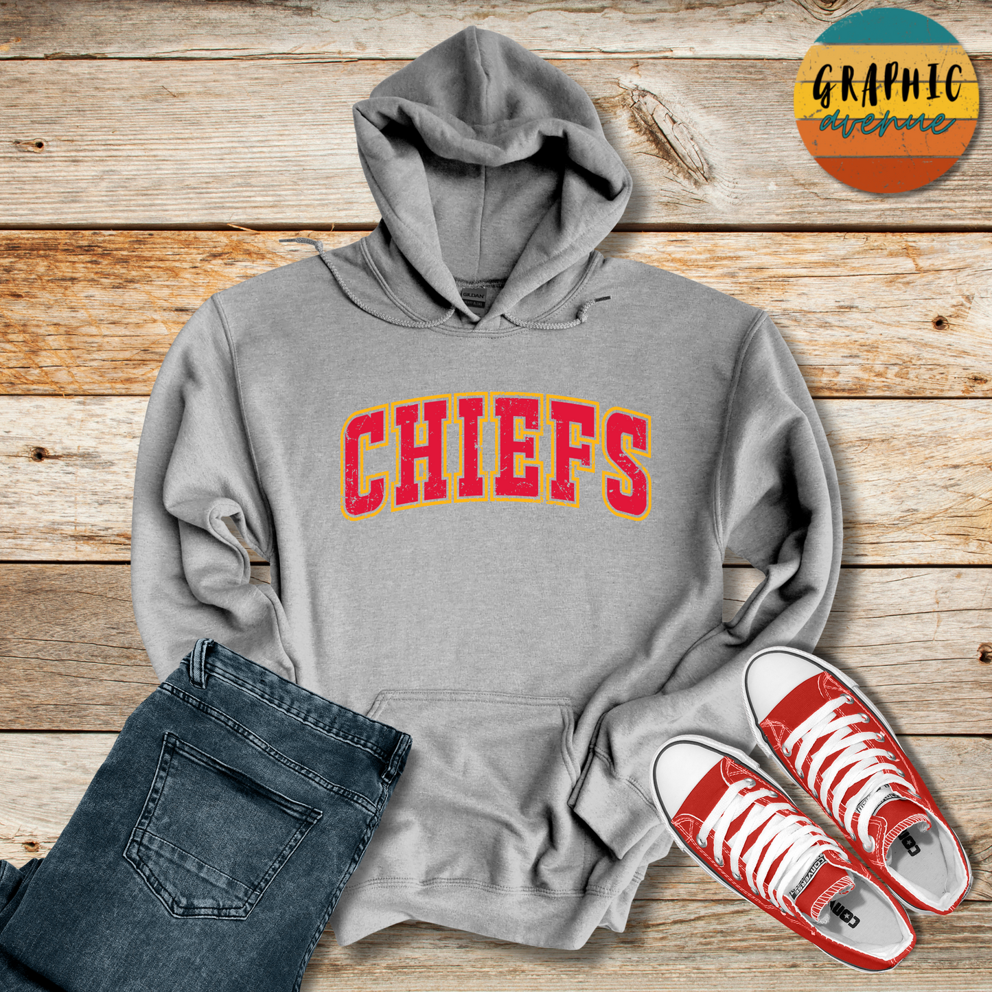 Kansas City Chiefs Hooded Sweatshirt - 6 Colors Available in Youth and Adult Sizes