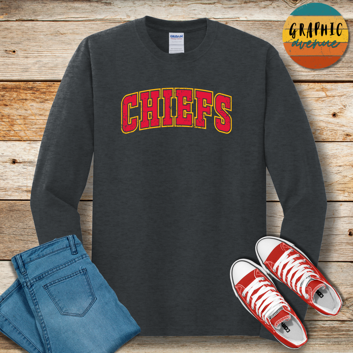 Kansas City Chiefs Long Sleeve Tee Shirt- 6 Colors Available in Youth and Adult Sizes