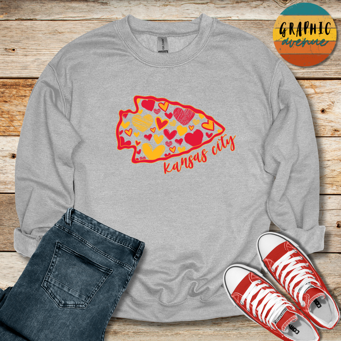 Kansas City Chiefs Arrowhead Heart Sweatshirt - 5 Colors Available in Youth and Adult Sizes