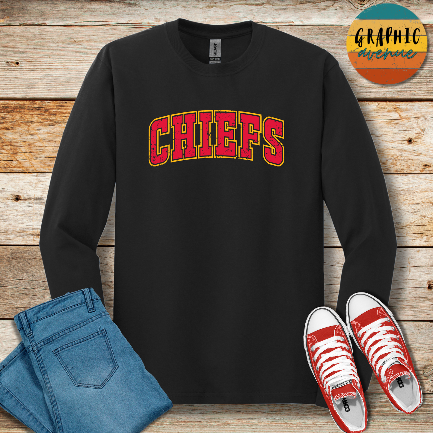 Kansas City Chiefs Long Sleeve Tee Shirt- 6 Colors Available in Youth and Adult Sizes