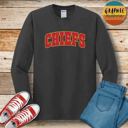 Kansas City Chiefs Long Sleeve Tee Shirt- 6 Colors Available in Youth and Adult Sizes