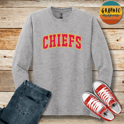 Kansas City Chiefs Long Sleeve Tee Shirt- 6 Colors Available in Youth and Adult Sizes