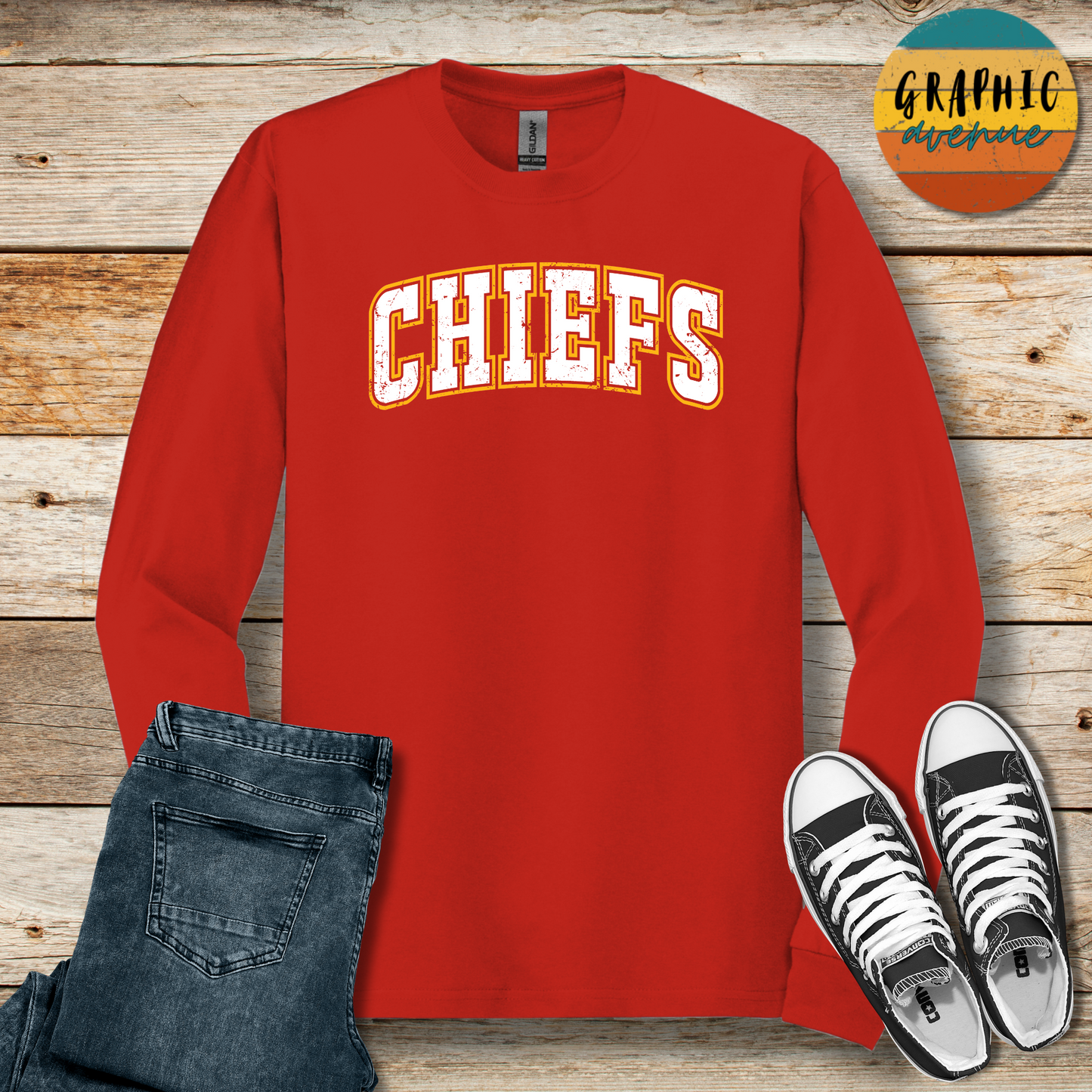 Kansas City Chiefs Long Sleeve Tee Shirt- 6 Colors Available in Youth and Adult Sizes