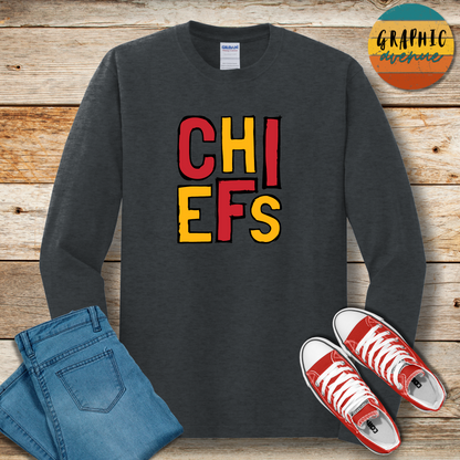 Chiefs Long Sleeve Tee Shirt - Kansas City Chiefs - 6 Colors Available in Youth and Adult Sizes